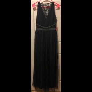 Black Long Gown With Lace Accents